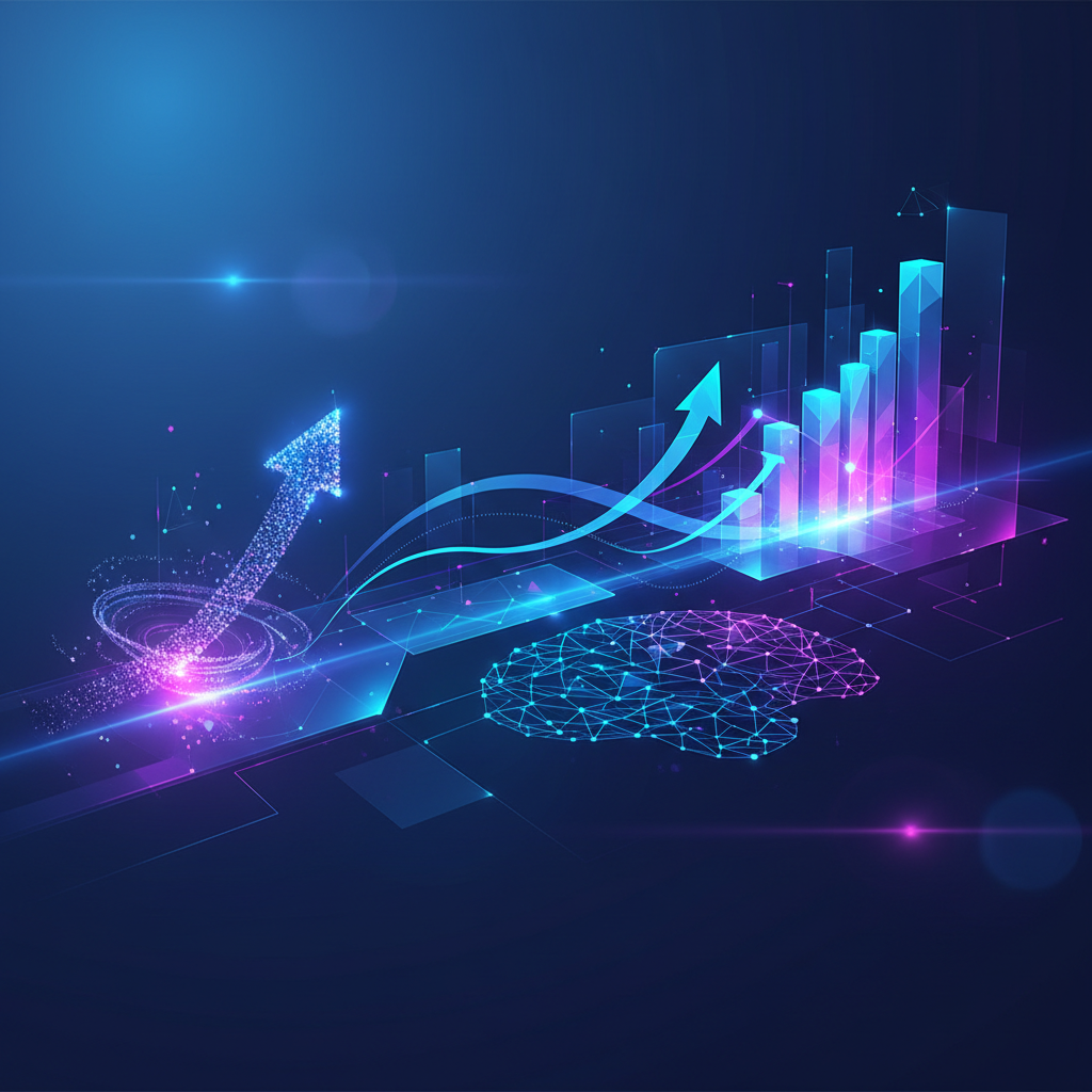 Illustratie van AI-gestuurde SEO-tools die zoekdata analyseren voor hogere Google-rankings